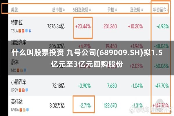 什么叫股票投资 九号公司(689009.SH)拟1.5亿元至3亿元回购股份