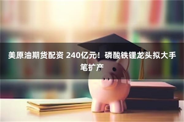 美原油期货配资 240亿元！磷酸铁锂龙头拟大手笔扩产