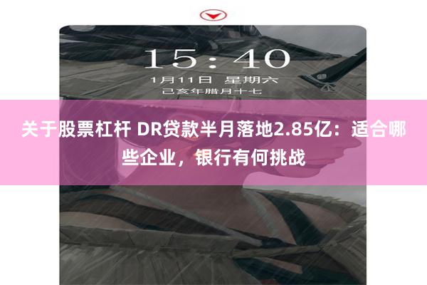 关于股票杠杆 DR贷款半月落地2.85亿:适合哪些企业,银行有何挑战